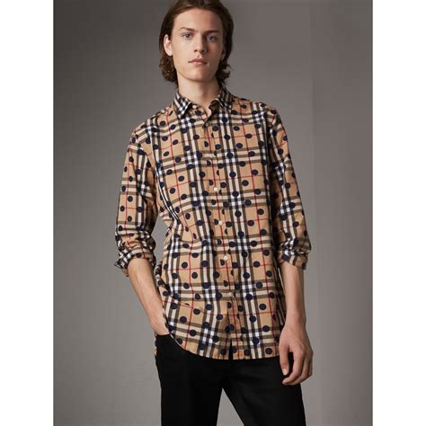 burberry spot print check mens|Check Cotton Shirt in Navy .